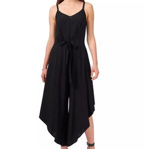 Solid Tie-Front Challis High-Leg Jumpsuit